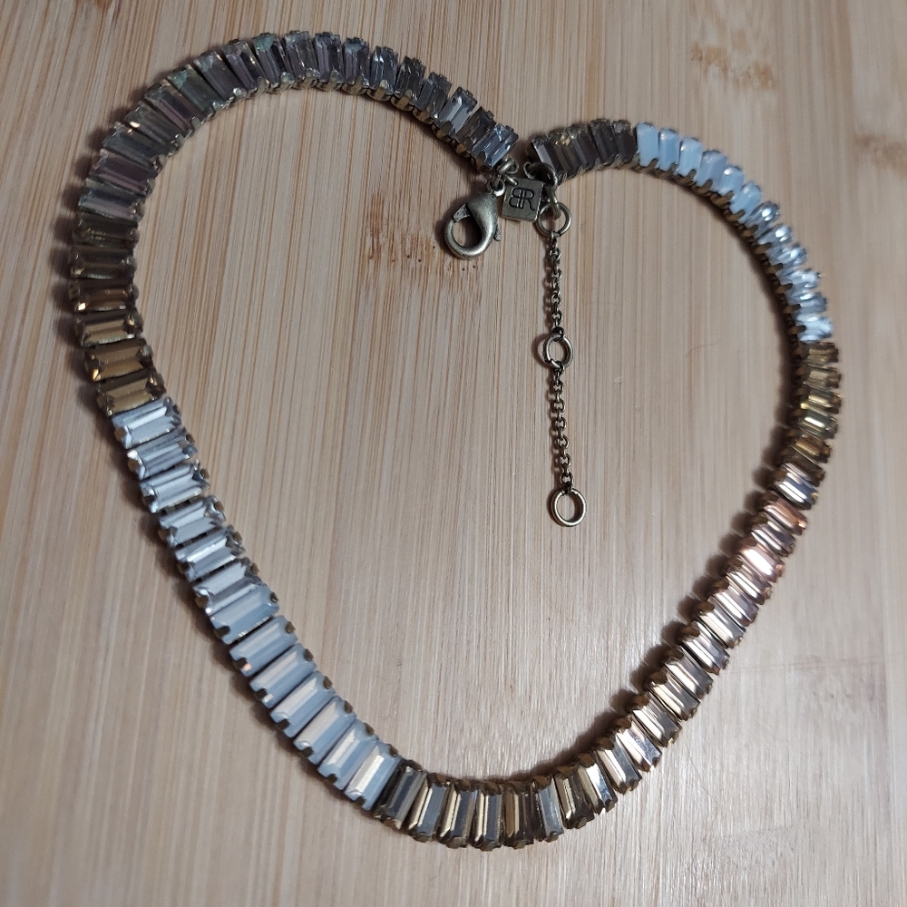 Banana Republic Frosted Gold Tone/Channel Set Faceted Crystal Statement Necklace